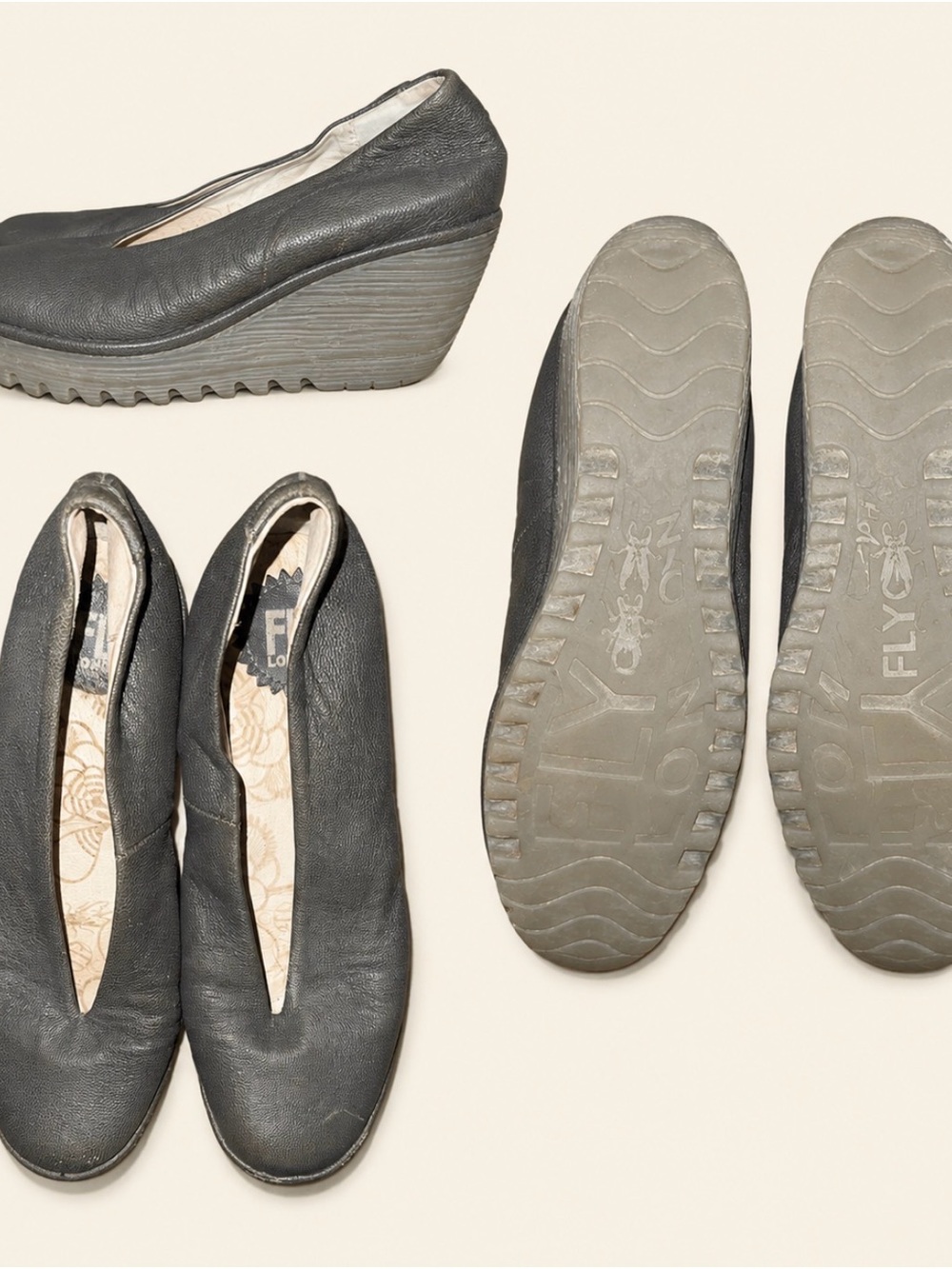Fly London Dark Grey Wedge Slip-On Shoes